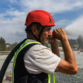 red, Vented | model wearing helmet outdoors in use | Safety Helmet | Type 2, Vented with Koroyd® | GH500R
