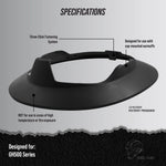 black | angled view with labeled specifications | Full Brim Accessory — GE PPE GH626 | GH626BK