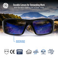 black/blue, Blue Mirror Anti-Fog | front view with scenic landscape reflection | Full Frame Safety Glasses — GE PPE 04 Series, Anti-Fog, ANSI Z87.1 | GE104BAF