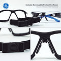 black/blue, Clear Anti-Fog | product with protective foam headband displayed | Convertible Anti-Fog Safety Spoggles 2-in-1 — GE PPE 05S Series, ANSI Z87.1 & EN 166 | GE105CAF
