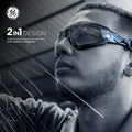 black/blue, Clear Anti-Fog | model wearing protective eyewear side profile | Convertible Anti-Fog Safety Spoggles 2-in-1 — GE PPE 05S Series, ANSI Z87.1 & EN 166 | GE105CAF