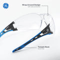black/blue, Clear Anti-Scratch | Frameless Wrap-Around Safety Glasses — GE PPE 15 Series, Dielectric, ANSI Z87.1 | GE115C
