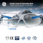 black/blue, Clear Anti-Scratch | Frameless Wrap-Around Safety Glasses — GE PPE 15 Series, Dielectric, ANSI Z87.1 | GE115C