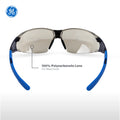 black/blue, I/O Mirror Anti-Fog | back view showing blue arms and temples | Frameless Safety Glasses — GE PPE 05 Series, ANSI Z87.1 & EN 166 | GE205MAF