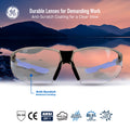 black/blue, I/O Mirror Anti-Fog | front view with scenic background reflection | Frameless Safety Glasses — GE PPE 05 Series, ANSI Z87.1 & EN 166 | GE205MAF