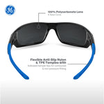 black/blue, Smoke Anti-Fog | front view highlighting lens and temple features | Full Frame Safety Glasses — GE PPE 04 Series, Anti-Fog, ANSI Z87.1 | GE104SAF