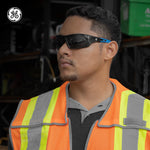 black/blue, Smoke Anti-Fog | model wearing safety glasses side profile | Full Frame Safety Glasses — GE PPE 04 Series, Anti-Fog, ANSI Z87.1 | GE104SAF