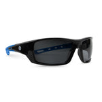 black/blue, Smoke Anti-Fog | side view with blue temple accent | Full Frame Safety Glasses — GE PPE 04 Series, Anti-Fog, ANSI Z87.1 | GE104SAF