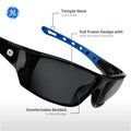 black/blue, Smoke Anti-Fog | three-quarter angle showing frame features | Full Frame Safety Glasses — GE PPE 04 Series, Anti-Fog, ANSI Z87.1 | GE104SAF