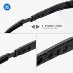 black, Clear Anti-Fog | close-up showing adjustable temple positions | Wrap-Around Safety Glasses — GE PPE 01 Series, ANSI Z87.1 | GE201CAF