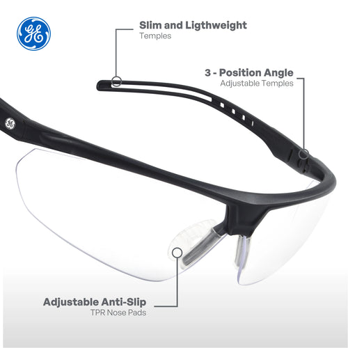 Wrap-Around Half-Frame Safety Glasses — GE PPE 08 Series, Anti-Fog, ANSI Z87.1
