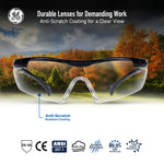 black, Clear Anti-Fog | front view with autumn landscape reflection | Wrap-Around Safety Glasses — GE PPE 01 Series, ANSI Z87.1 | GE201CAF
