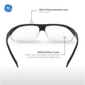 black, Clear Anti-Fog | front view with labeled lens features | Wrap-Around Half-Frame Safety Glasses — GE PPE 08 Series, Anti-Fog, ANSI Z87.1 | GE208CAF