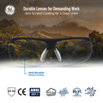 black, Clear Anti-Fog | front view with mountain landscape background | Wrap-Around Half-Frame Safety Glasses — GE PPE 08 Series, Anti-Fog, ANSI Z87.1 | GE208CAF