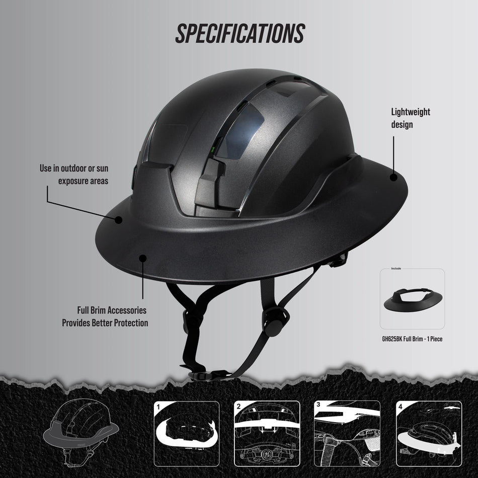 black | front view with specifications labeled | Full Brim Accessory — GE PPE GH626 | GH626BK
