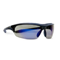 black/indigo, Blue Mirror Anti-Fog | side view showing lens and frame design | Anti-Fog Wrap-Around Safety Glasses — GE PPE 09 Series, ANSI Z87.1 & EN 166 | GE109BAF