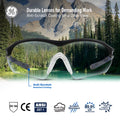 black/indigo, Clear Anti-Fog | front view with landscape background | Wrap-Around Safety Glasses — GE PPE 10 Series, Anti-Fog, ANSI Z87.1 | GE210CAF