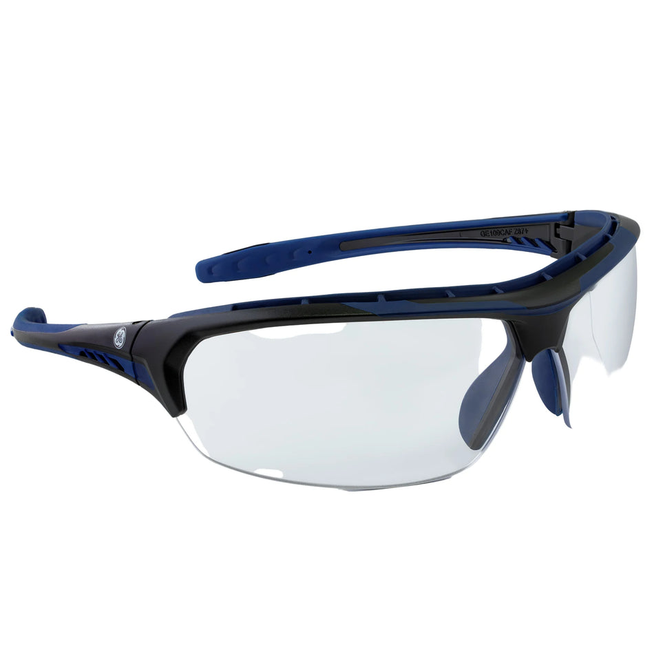 black/indigo, Clear Anti-Fog | side angle view of protective eyewear | 09 Series - Safety Glasses | GE109CAF
