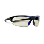 black/indigo, I/O Mirror Anti-Fog | three-quarter view with detachable lens | Anti-Fog Wrap-Around Safety Glasses — GE PPE 09 Series, ANSI Z87.1 & EN 166 | GE109MAF