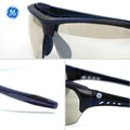black/indigo, I/O Mirror Anti-Fog | three-view detail shot of wrap-around eyewear | Anti-Fog Wrap-Around Safety Glasses — GE PPE 09 Series, ANSI Z87.1 & EN 166 | GE109MAF