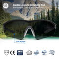 black/indigo, Smoke Anti-Fog | front view with mountain landscape background | Wrap-Around Safety Glasses — GE PPE 10 Series, Anti-Fog, ANSI Z87.1 | GE210SAF