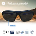 black/indigo, Smoke Anti-Fog | front view with outdoor landscape background | Anti-Fog Wrap-Around Safety Glasses — GE PPE 09 Series, ANSI Z87.1 & EN 166 | GE109SAF