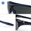 black/indigo, Smoke Anti-Fog | three angle detail shots of protective eyewear | Anti-Fog Wrap-Around Safety Glasses — GE PPE 09 Series, ANSI Z87.1 & EN 166 | GE109SAF