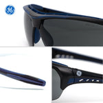 black/indigo, Smoke Anti-Fog | three angle detail shots of protective eyewear | Anti-Fog Wrap-Around Safety Glasses — GE PPE 09 Series, ANSI Z87.1 & EN 166 | GE109SAF