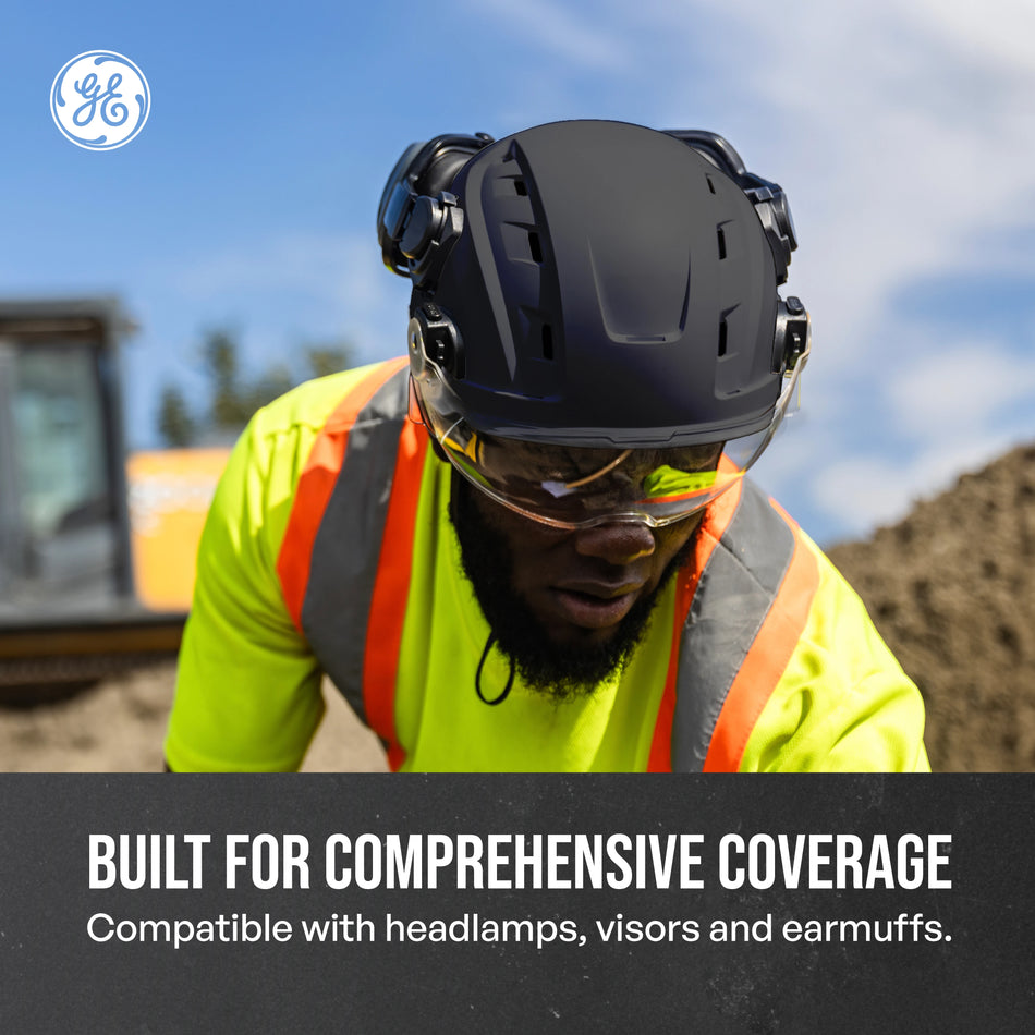 black, Non-Vented | close-up interior padding with ventilation detail | Non-Vented Type 1 Safety Helmet with Koroyd — GE PPE GH401, ANSI Z89.1-2014 Class E | GH401BK