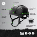 black, Non-Vented | side angle with labeled features | Non-Vented Type 2 Safety Helmet with Koroyd — GE PPE GH501, ANSI Z89.1-2014 Class E & G | GH501BK