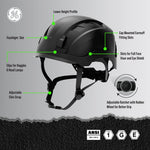 black, Non-Vented | worker wearing helmet on construction site | Non-Vented Type 1 Safety Helmet with Koroyd — GE PPE GH401, ANSI Z89.1-2014 Class E | GH401BK