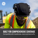 black, Non-Vented | worker wearing helmet on construction site | Non-Vented Type 2 Safety Helmet with Koroyd — GE PPE GH501, ANSI Z89.1-2014 Class E & G | GH501BK