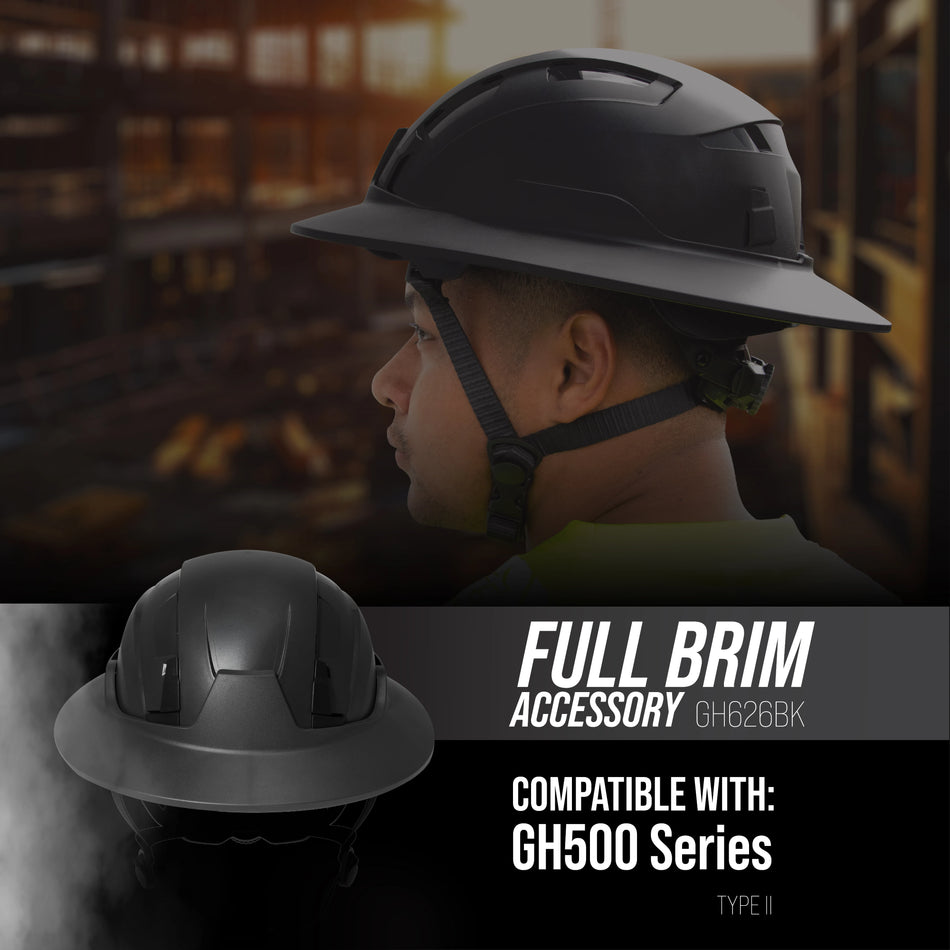 black | side profile view worn on person | Full Brim Accessory — GE PPE GH626 | GH626BK