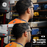 black, Smoke anti-Fog | model wearing glasses, side profile view | Wrap-Around Safety Glasses — GE PPE 01 Series, ANSI Z87.1 | GE201SAF