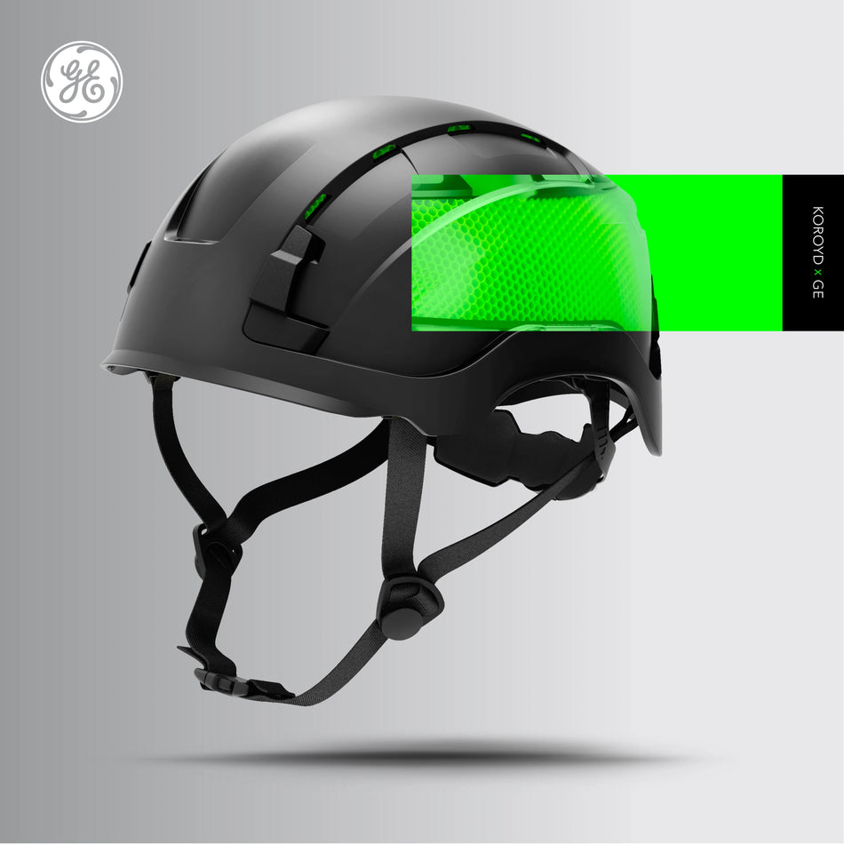 black, Vented | model wearing helmet outdoors waterside | Vented Type 2 Safety Helmet with Koroyd — GE PPE GH500, ANSI Z89.1 Class C | GH500BK