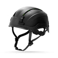 black, Vented | three-quarter view showing ventilation details and straps | Vented Type 2 Safety Helmet with Koroyd — GE PPE GH500, ANSI Z89.1 Class C | GH500BK