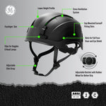black, Vented | three-quarter view with labeled features | Vented Type 2 Safety Helmet with Koroyd — GE PPE GH500, ANSI Z89.1 Class C | GH500BK