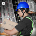 blue | model wearing hard hat in industrial setting | Vented Cap Style Hard Hat — GE PPE GH326, ANSI Z89.1-2014 Type 1 Class C | GH326B