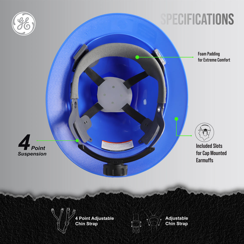 blue | GH329 dielectric full brim hard hat | Full Brim Hard Hat — GE PPE GH329, ANSI Z89.1-2014 Type 1 Class E Dielectric | GH329B