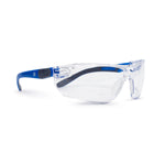 blue/gray, Clear Anti-Fog | side view showing blue temple details | Frameless Dielectric Safety Glasses — GE PPE 02 Series, ANSI Z87.1 & EN 166 | GE202CAF
