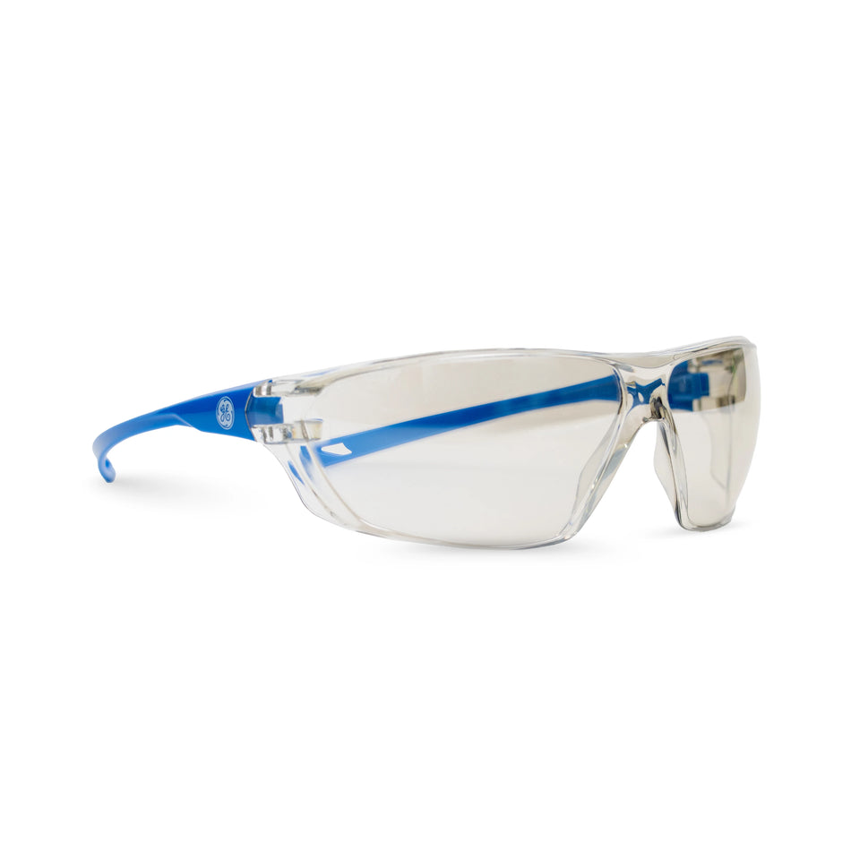 blue, I/O Mirror Anti-Fog | side view of protective eyewear | Frameless Safety Glasses — GE PPE 03 Series, ANSI Z87.1 | GE103MAF