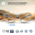 blue, I/O Mirror Anti-Fog | front view with landscape background | Frameless Safety Glasses — GE PPE 03 Series, ANSI Z87.1 | GE103MAF