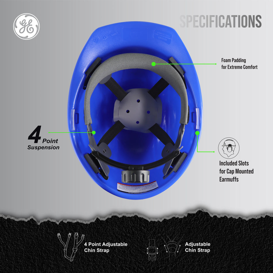 blue | inside view showing suspension and padding | Cap Style Hard Hat — GE PPE GH327, ANSI Z89.1-2014 Type 1 Class E Dielectric | GH327B