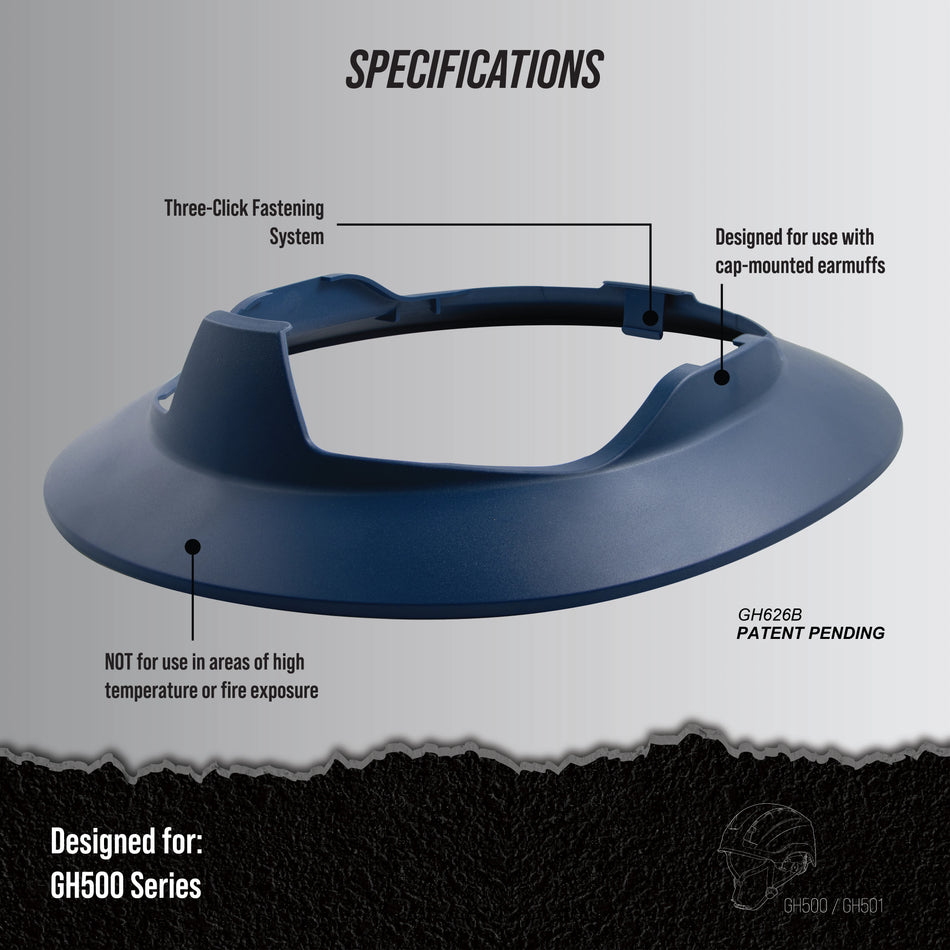 blue | labeled product specifications and features shown | Full Brim Accessory — GE PPE GH626 | GH626B
