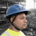 blue | model wearing full brim helmet side profile | Full Brim Accessory — GE PPE GH626 | GH626B