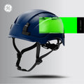 blue, Non-Vented | three-quarter view with reflective strip detail | Non-Vented Type 2 Safety Helmet with Koroyd — GE PPE GH501, ANSI Z89.1-2014 Class E & G | GH501B