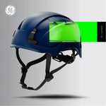 blue, Non-Vented | three-quarter view with reflective strip detail | Non-Vented Type 2 Safety Helmet with Koroyd — GE PPE GH501, ANSI Z89.1-2014 Class E & G | GH501B