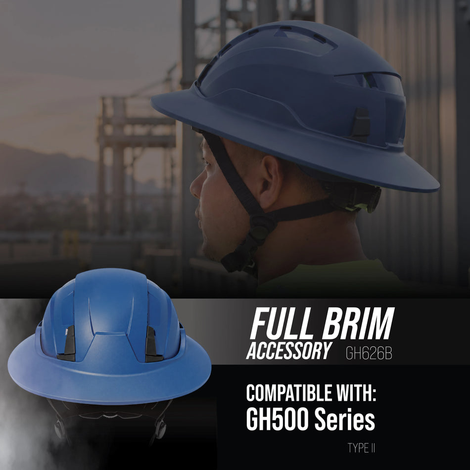 blue | side profile and top-down helmet view | Full Brim Accessory — GE PPE GH626 | GH626B