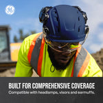 blue, Vented | worker wearing helmet on construction site | Vented Type 1 Safety Helmet with Koroyd — GE PPE GH400, ANSI Z89.1-2014 Class C | GH400B