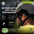white, Vented | side profile of worker wearing helmet | Vented Type 1 Safety Helmet with Koroyd — GE PPE GH400, ANSI Z89.1-2014 Class C | GH400W